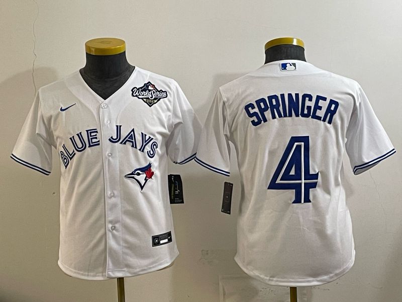 Youth 2025 Nike Toronto Blue Jays #4 Springer White Game MLB Jersey 03->youth mlb jersey->Youth Jersey